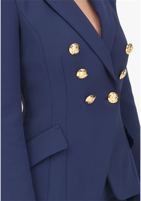 Blue double-breasted women's jacket with tips ELISABETTA FRANCHI | GI09546E2B75